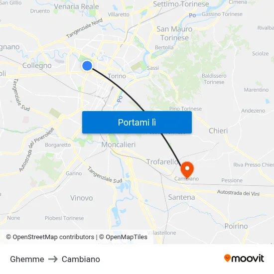 Ghemme to Cambiano map