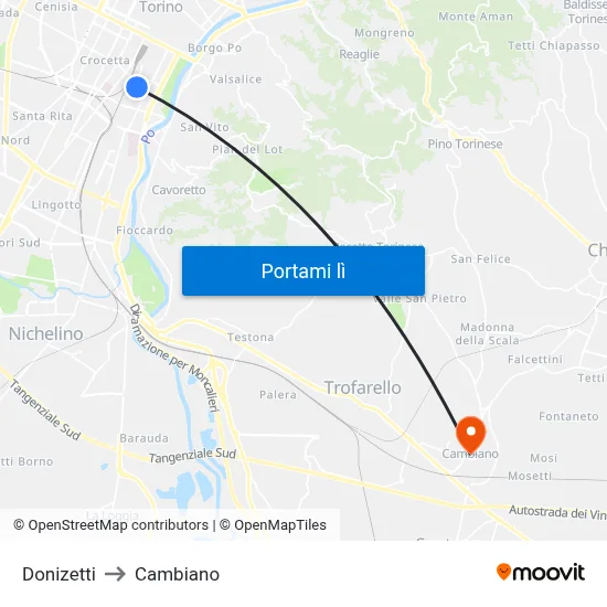 Donizetti to Cambiano map