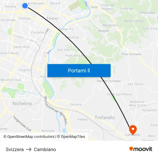 Svizzera to Cambiano map