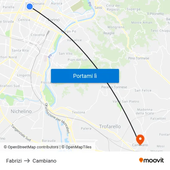 Fabrizi to Cambiano map