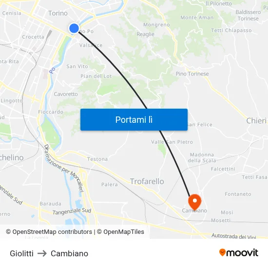 Giolitti to Cambiano map