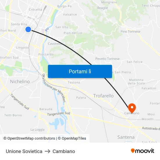 Unione Sovietica to Cambiano map