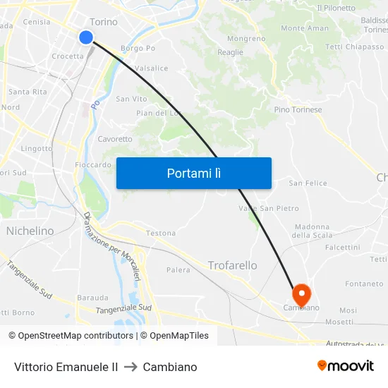 Vittorio Emanuele II to Cambiano map