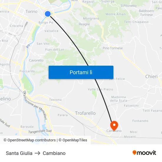 Santa Giulia to Cambiano map
