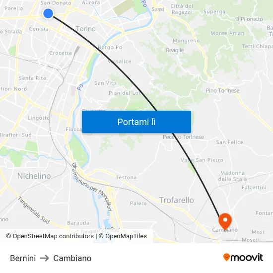 Bernini to Cambiano map