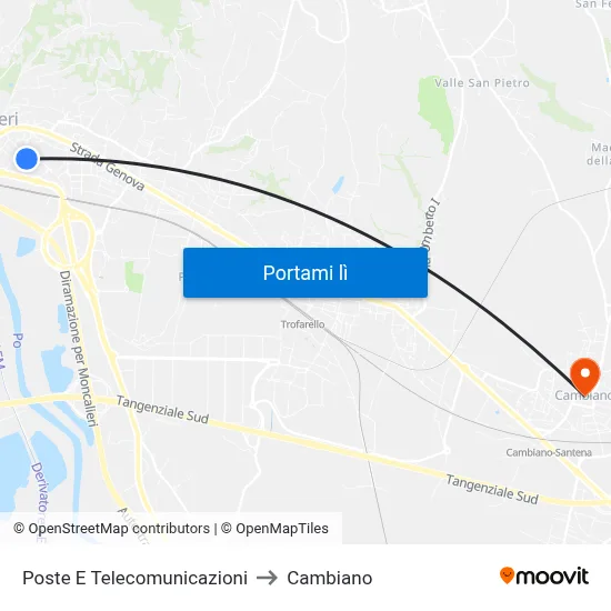 Poste E Telecomunicazioni to Cambiano map