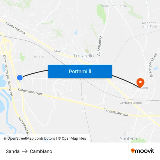 Sandà to Cambiano map