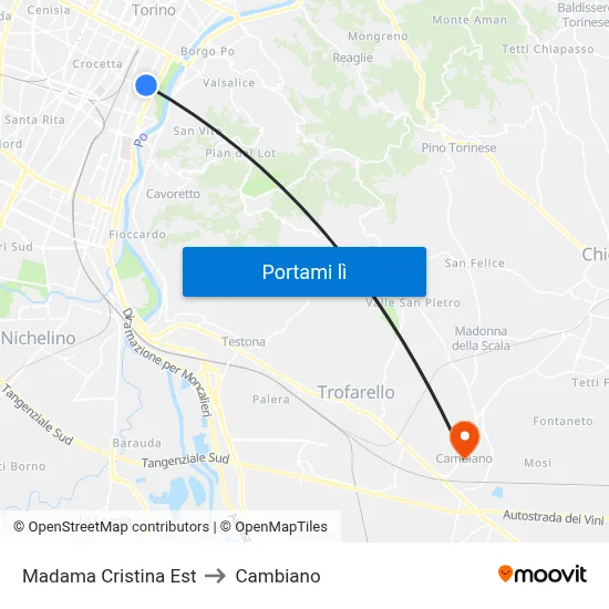 Madama Cristina Est to Cambiano map