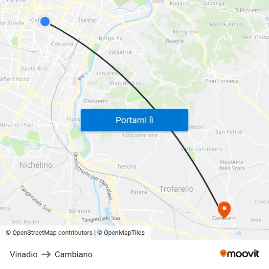 Vinadio to Cambiano map