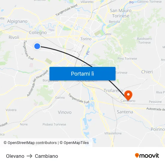 Olevano to Cambiano map