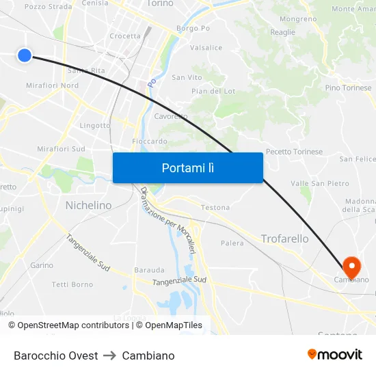 Barocchio Ovest to Cambiano map