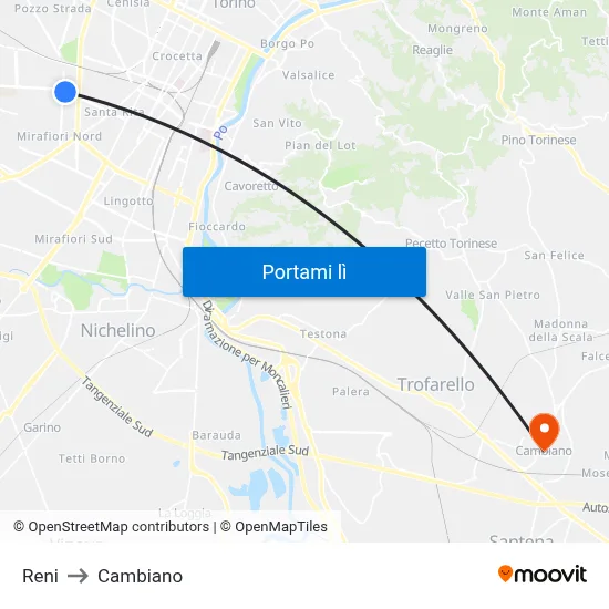 Reni to Cambiano map
