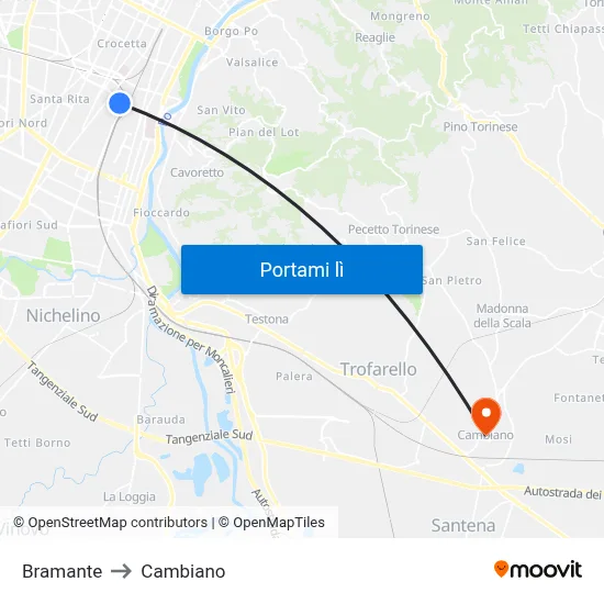 Bramante to Cambiano map