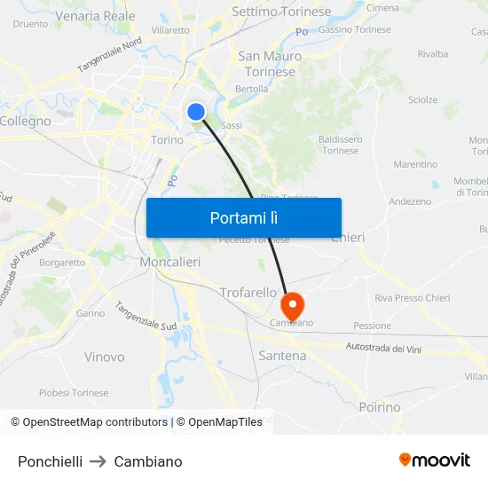 Ponchielli to Cambiano map