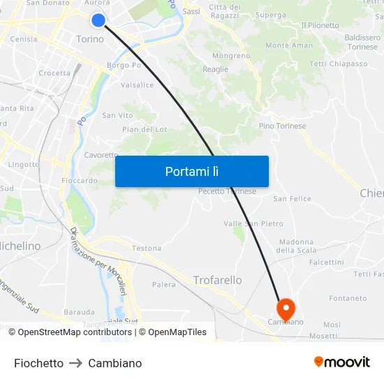 Fiochetto to Cambiano map