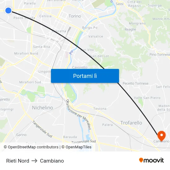 Rieti Nord to Cambiano map