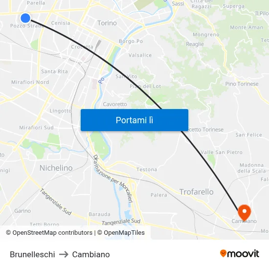 Brunelleschi to Cambiano map