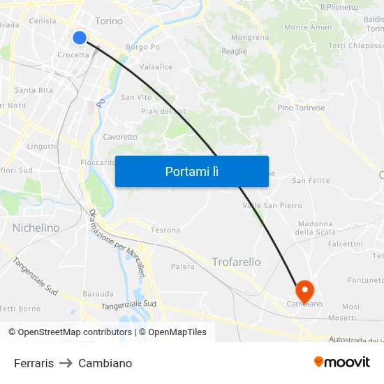 Ferraris to Cambiano map