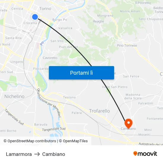 Lamarmora to Cambiano map
