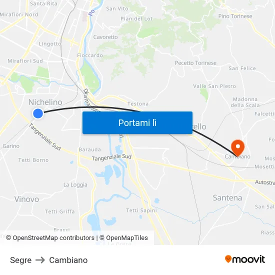 Segre to Cambiano map