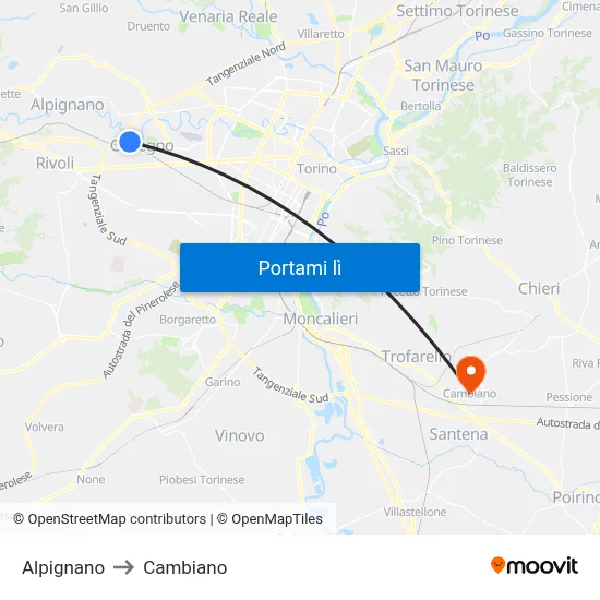 Alpignano to Cambiano map