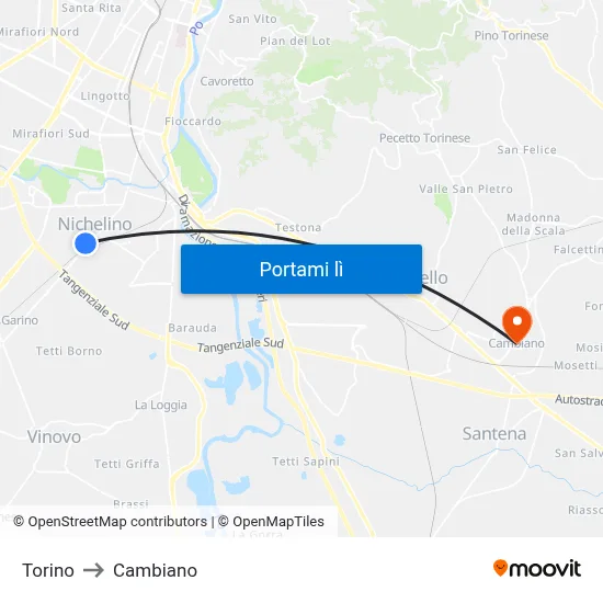 Torino to Cambiano map