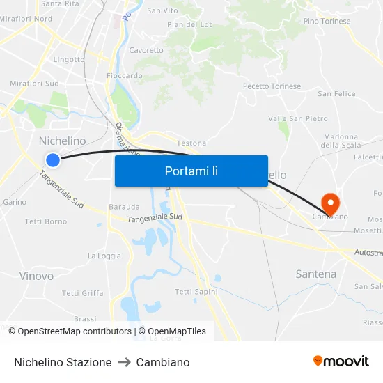 Nichelino Stazione to Cambiano map