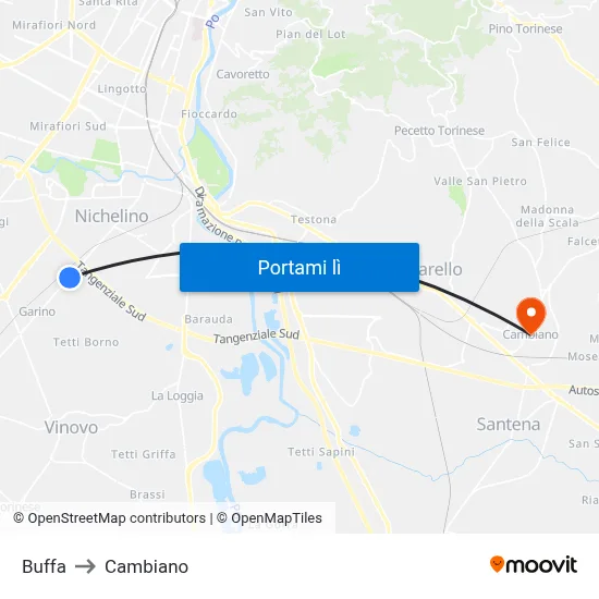 Buffa to Cambiano map