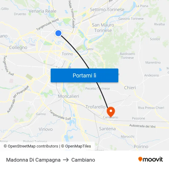 Madonna Di Campagna to Cambiano map