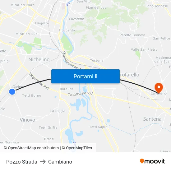 Pozzo Strada to Cambiano map