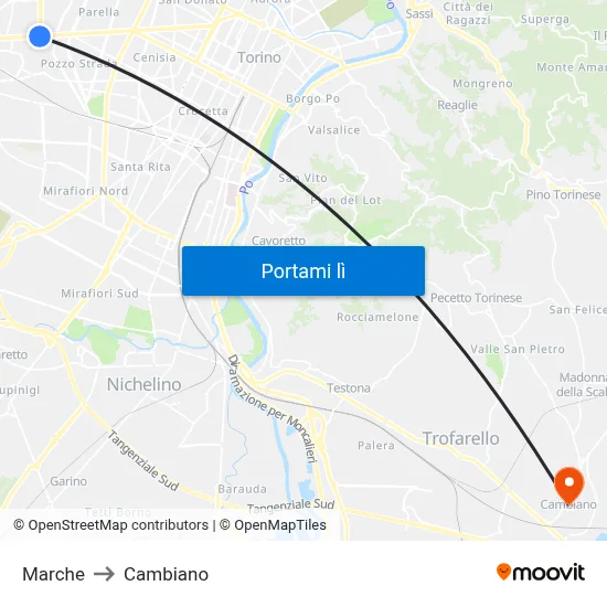 Marche to Cambiano map
