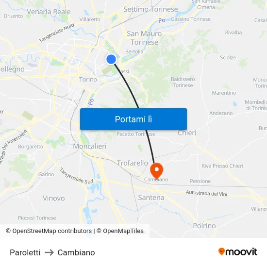 Paroletti to Cambiano map