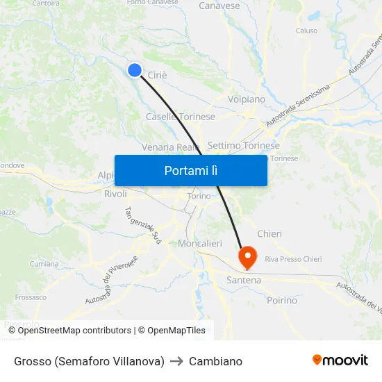 Grosso (Semaforo Villanova) to Cambiano map
