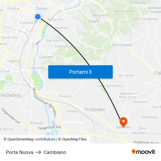 Porta Nuova to Cambiano map