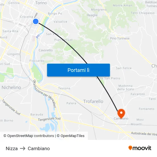 Nizza to Cambiano map