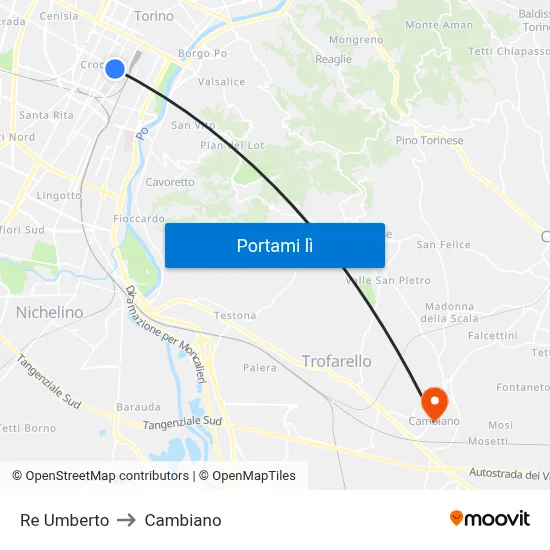 Re Umberto to Cambiano map