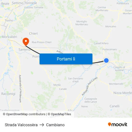 Strada Valcossèra to Cambiano map