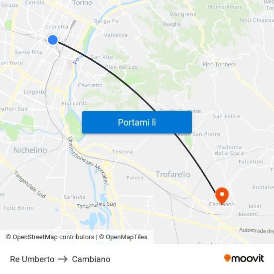 Re Umberto to Cambiano map