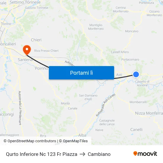 Qurto Inferiore Nc 123 Fr Piazza to Cambiano map