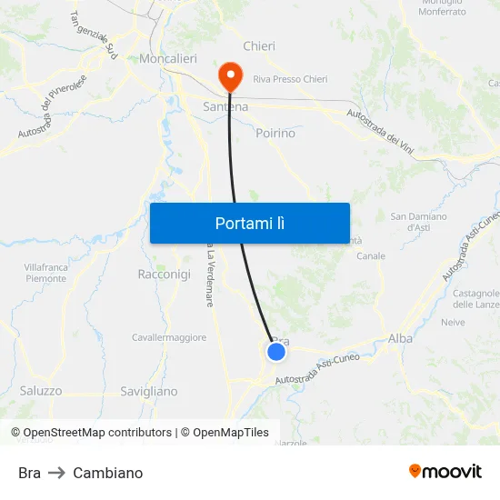 Bra to Cambiano map