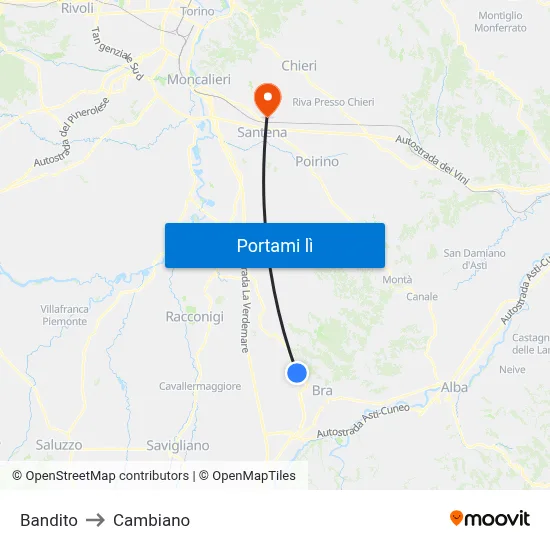 Bandito to Cambiano map