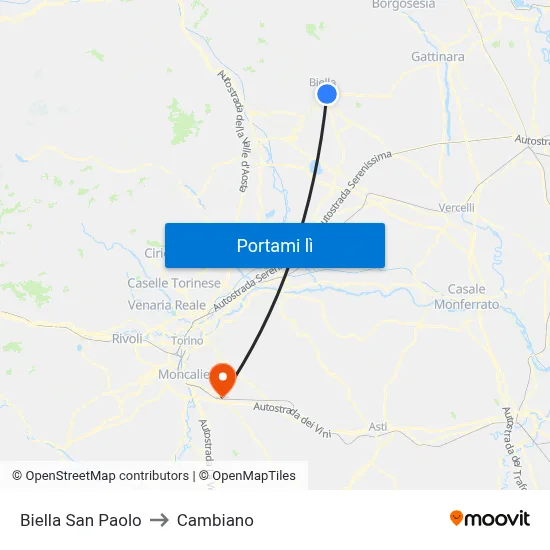 Biella San Paolo to Cambiano map