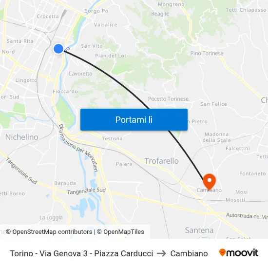 Torino - Via Genova  3 - Piazza Carducci to Cambiano map