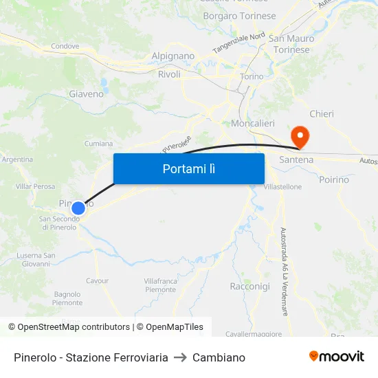 Pinerolo - Stazione Ferroviaria to Cambiano map