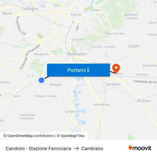Candiolo - Stazione Ferroviaria to Cambiano map