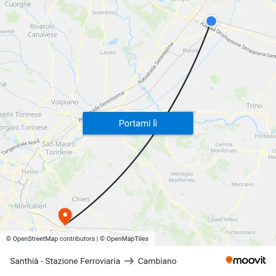 Santhià - Stazione Ferroviaria to Cambiano map
