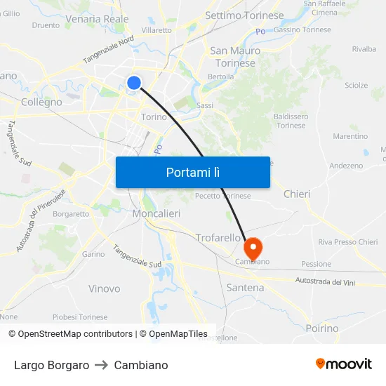 Largo Borgaro to Cambiano map