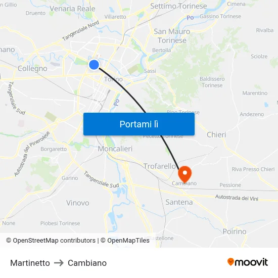 Martinetto to Cambiano map