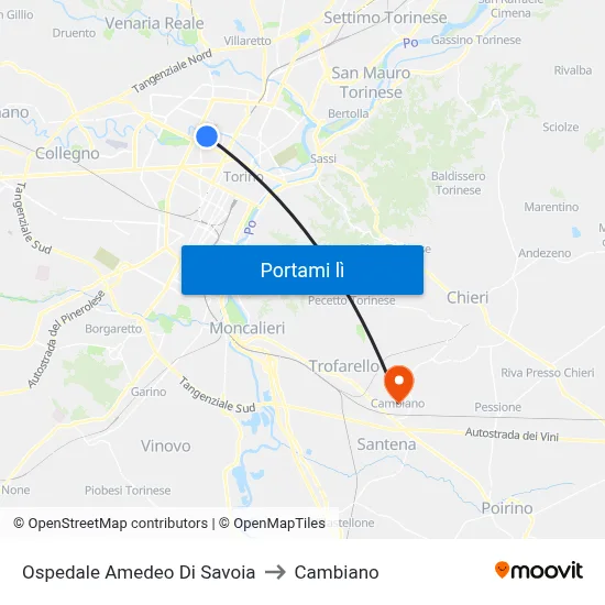 Ospedale Amedeo Di Savoia to Cambiano map