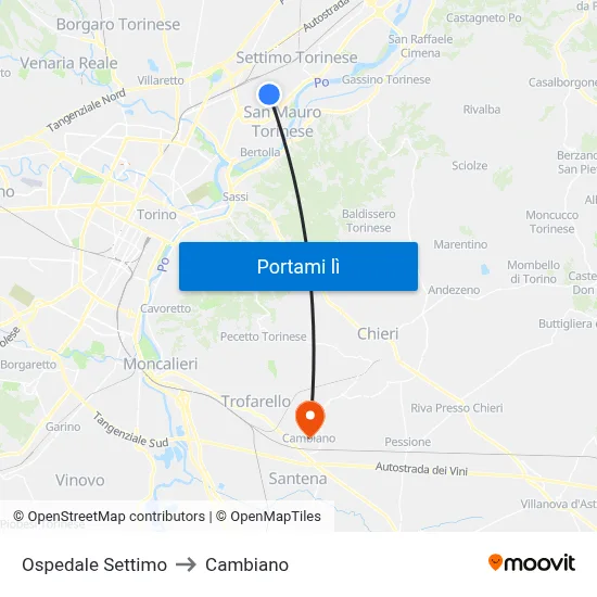 Ospedale Settimo to Cambiano map